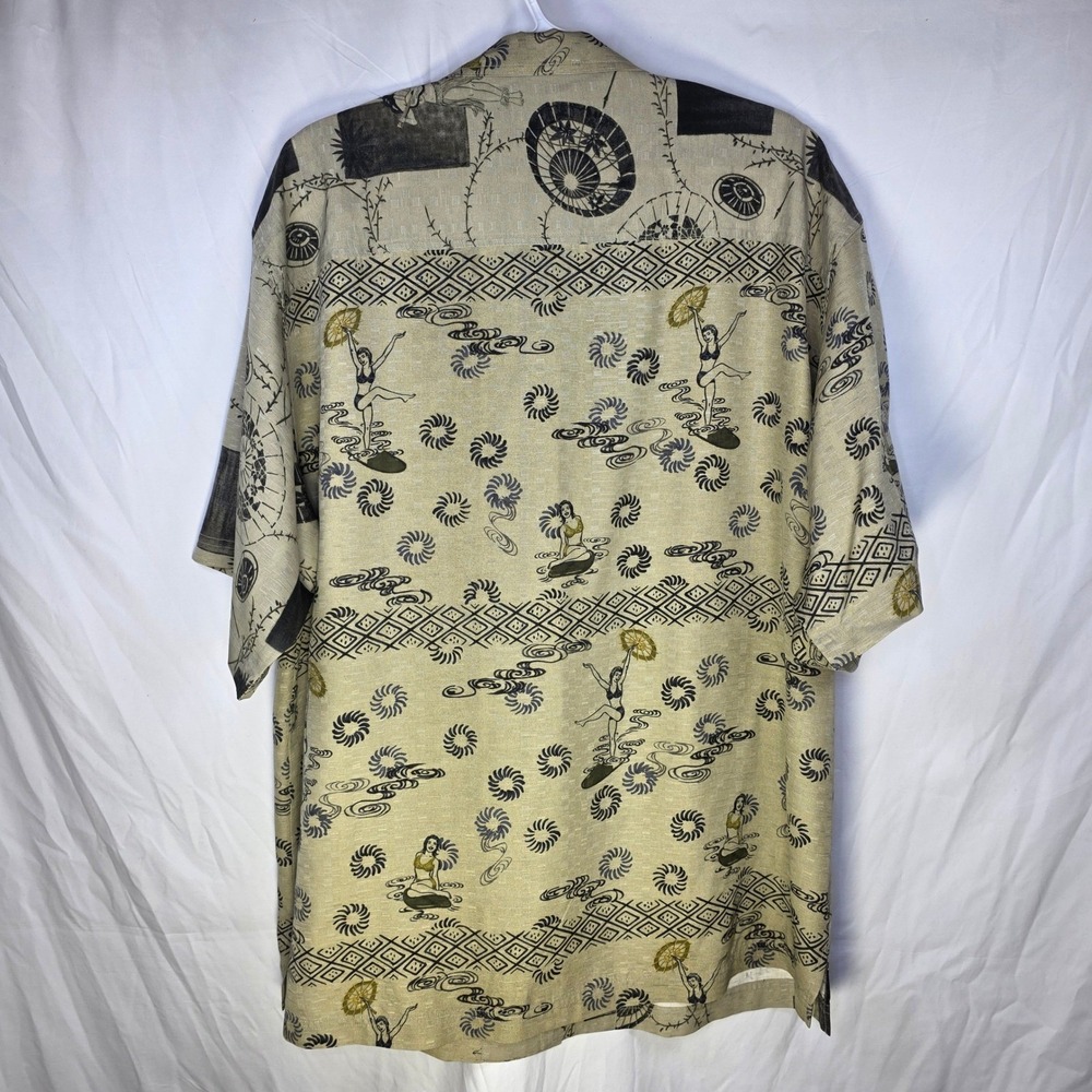 Tommy Bahama Mens Large Silk Hula Girl Camp Shirt Tan RN 86549 - Picture 2 of 8